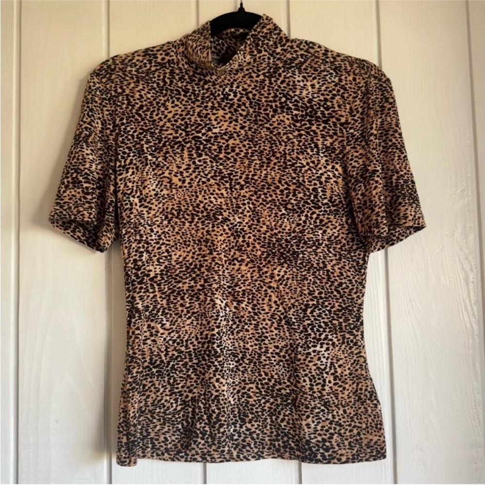 St. John Leopard Print Mock Neck Top